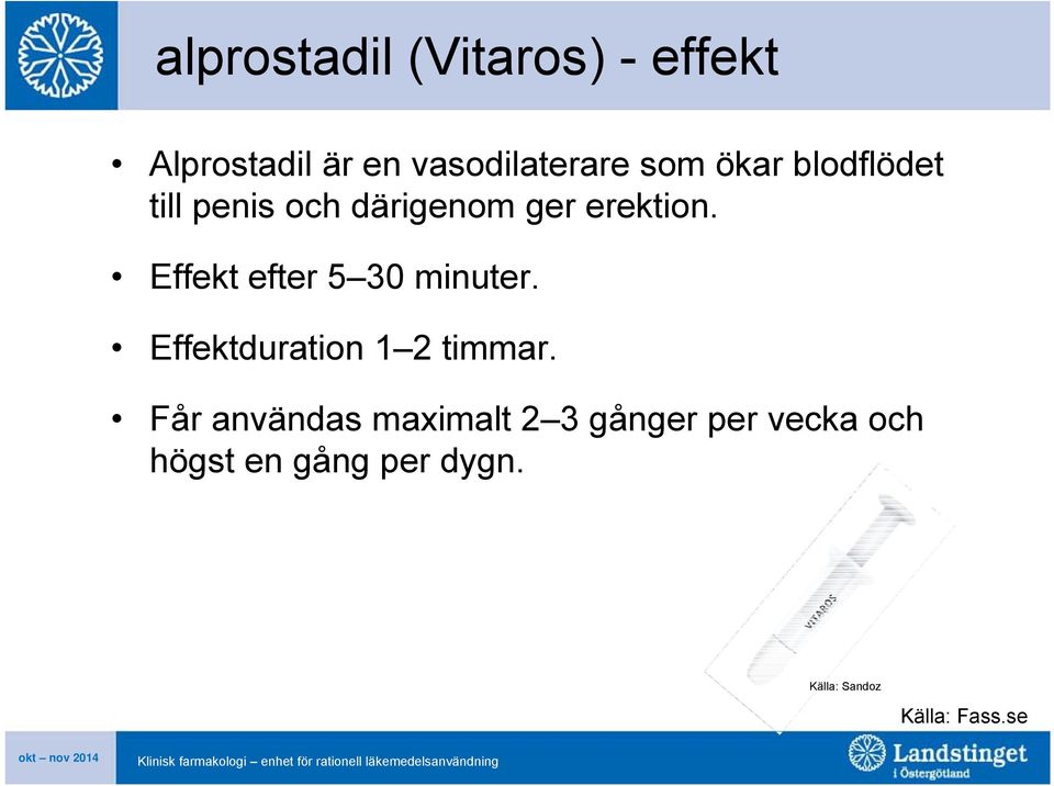 Effekt efter 5 30 minuter. Effektduration 1 2 timmar.