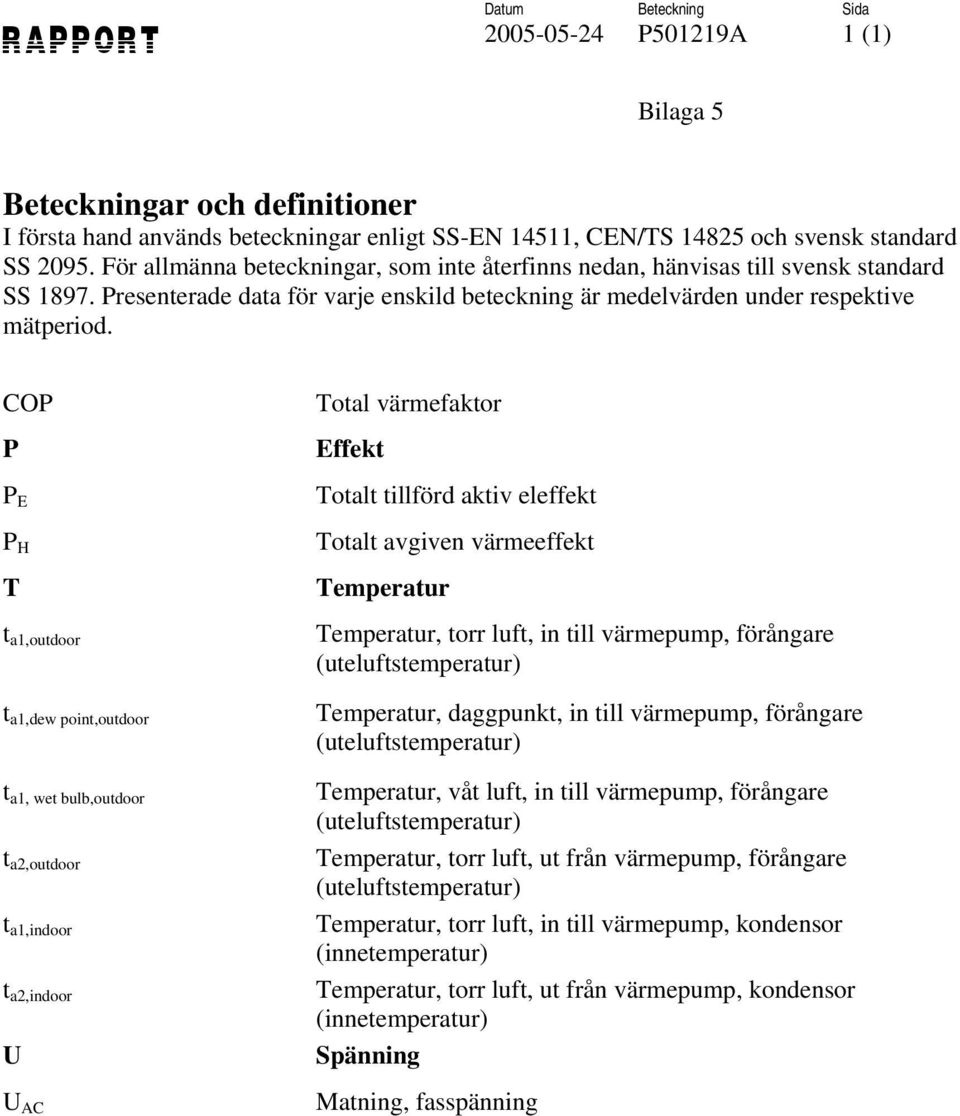 COP P P E P H T t a1,outdoor t a1,dew point,outdoor t a1, wet bulb,outdoor t a2,outdoor t a1,indoor t a2,indoor U U AC Total värmefaktor Effekt Totalt tillförd aktiv eleffekt Totalt avgiven