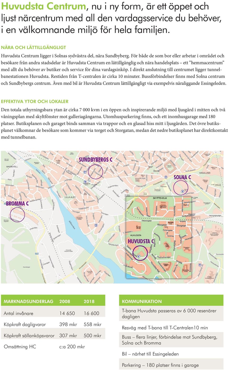 För både de som bor eller arbetar i området och besökare från andra stadsdelar är Huvudsta Centrum en lättillgänglig och nära handelsplats ett hemmacentrum med allt du behöver av butiker och service