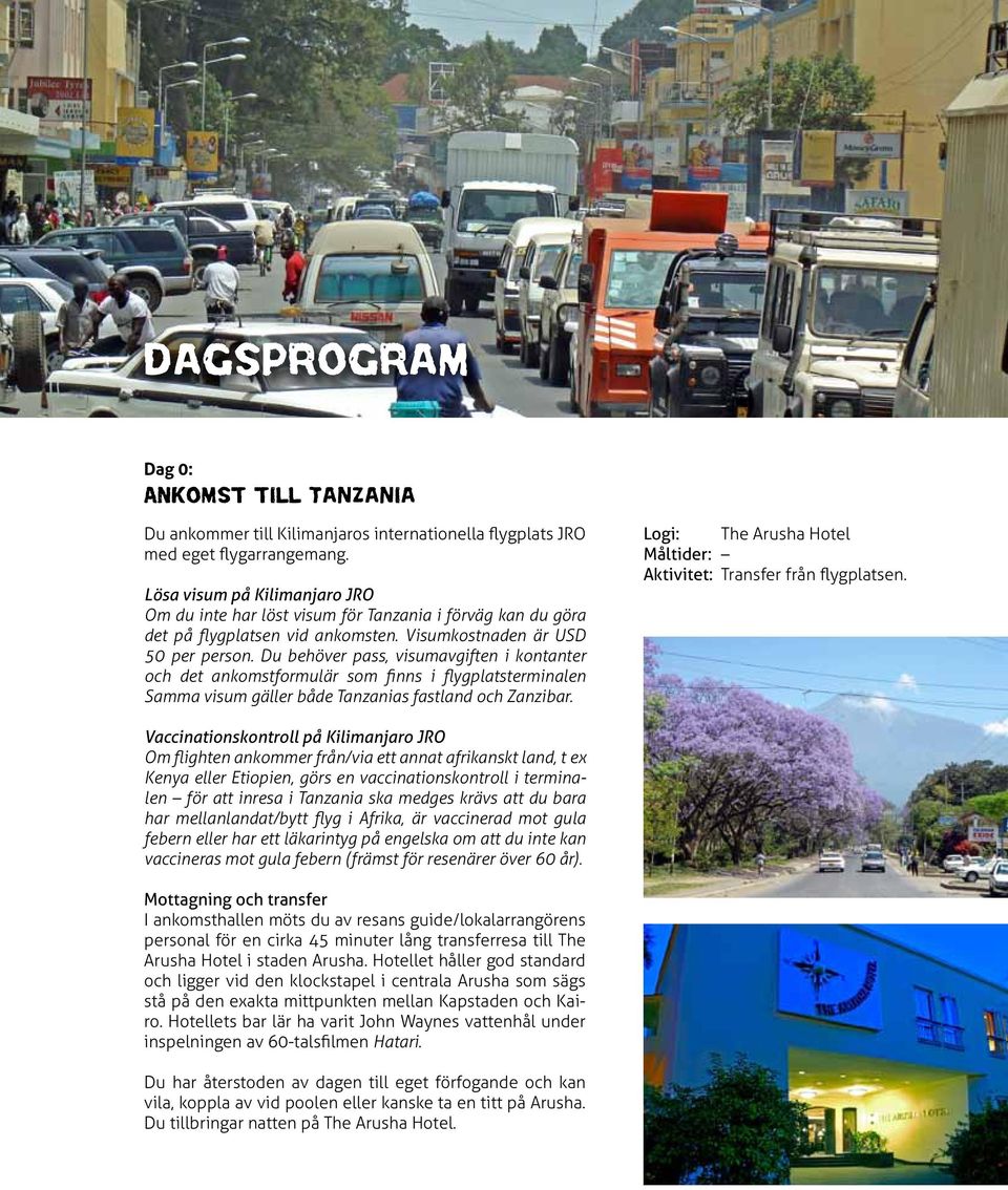 Du behöver pass, visumavgiften i kontanter och det ankomstformulär som finns i flygplatsterminalen Samma visum gäller både Tanzanias fastland och Zanzibar.