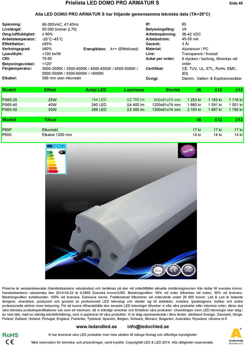 P Ljusutbyte: <100 lm/w Lins: Transparent / frostad RI: 70-85 Antal per order: 6 stycken / kartong, tillverkas vid Belysningsvinkel: <120 order Färgtemperatur: 3000-3500K / 3500-4000K / 4000-4500K /
