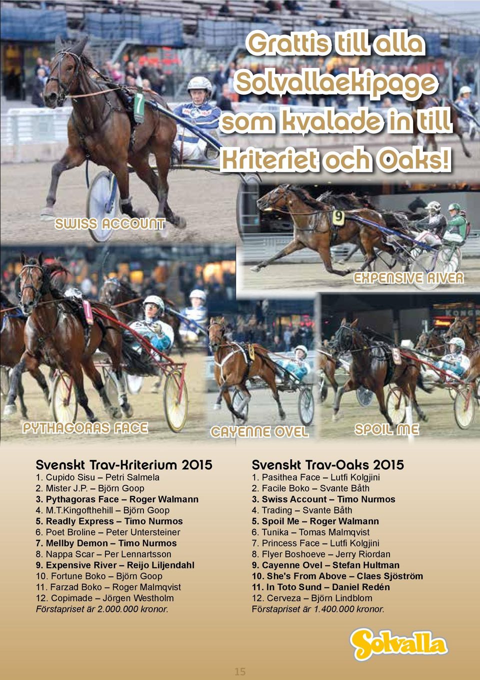 Mellby Demon Timo Nurmos 8. Nappa Scar Per Lennartsson 9. Expensive River Reijo Liljendahl 10. Fortune Boko Björn Goop 11. Farzad Boko Roger Malmqvist 12. Copimade Jörgen Westholm Förstapriset är 2.