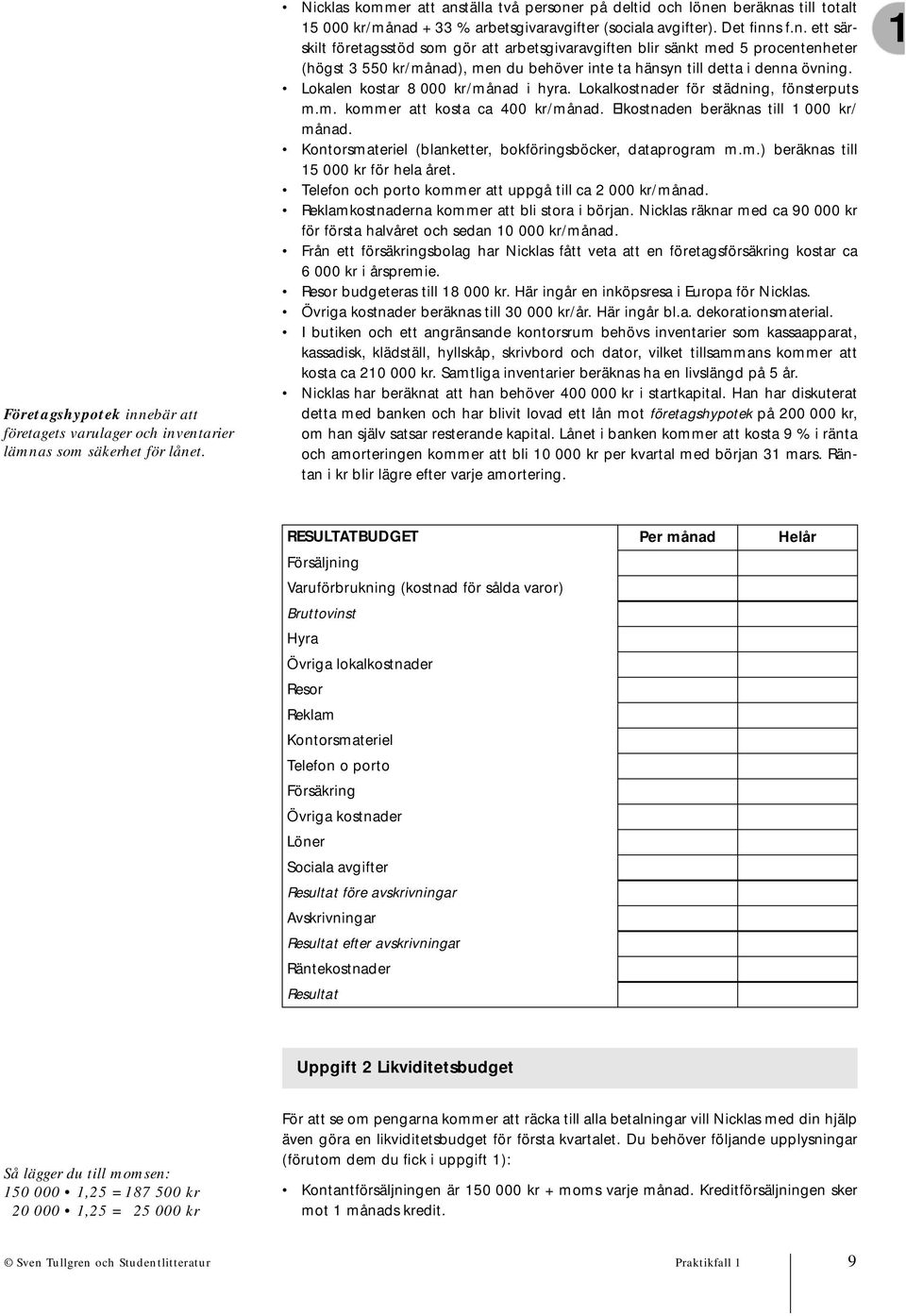 Lokalen kostar 8 000 kr/månad i hyra. Lokalkostnader för städning, fönsterputs m.m. kommer att kosta ca 400 kr/månad. Elkostnaden beräknas till 1 000 kr/ månad.