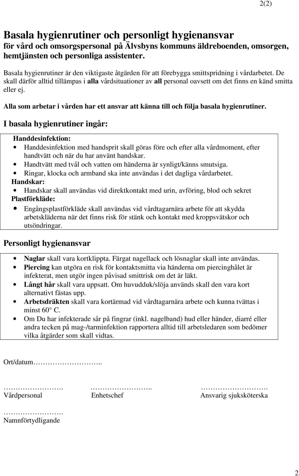 Handledning självskattning av basala hygienrutiner på Älvsbyns kommuns  äldreboende, omsorgen, hemtjänst och personliga assistenter - PDF Gratis  nedladdning