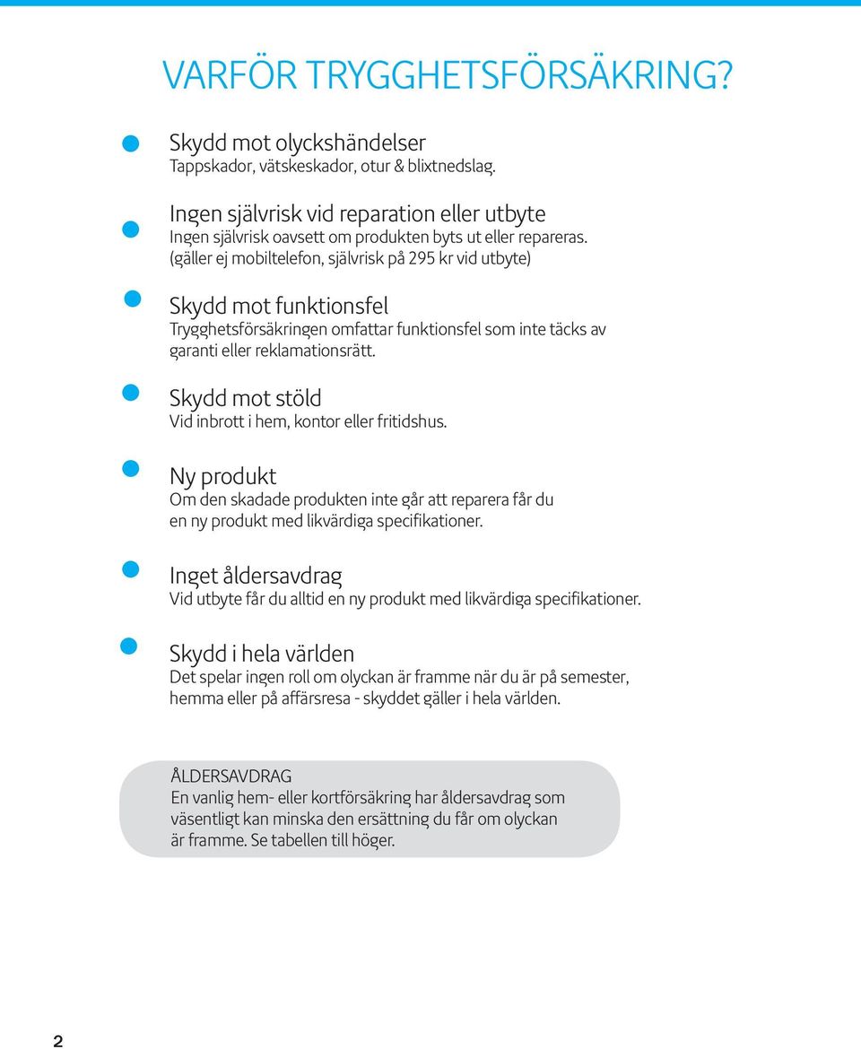 (gäller ej mobiltelefon, självrisk på 295 kr vid utbyte) Skydd mot funktionsfel Trygghetsförsäkringen omfattar funktionsfel som inte täcks av garanti eller reklamationsrätt.
