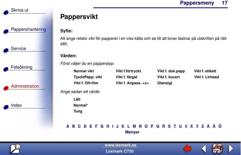 förtryckt Vikt f. dok.papp Vikt f. etikett TjocktPapp. vikt Vikt f. färgat Vikt f.