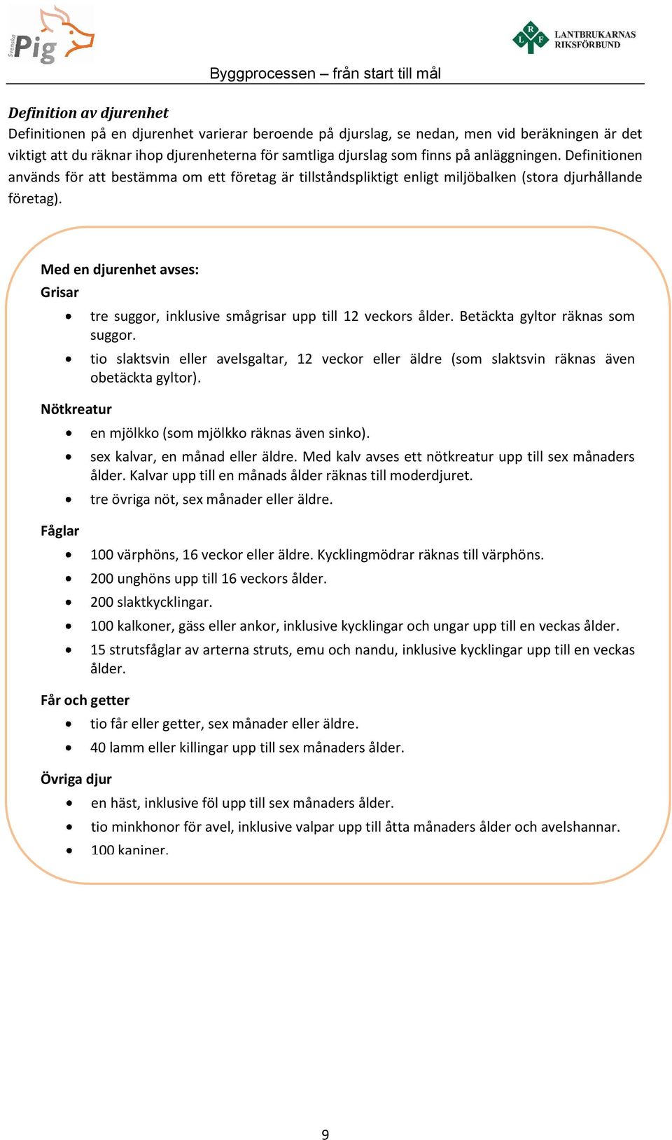 Med en djurenhet avses: Grisar Nötkreatur tre suggor, inklusive smågrisar upp till 12 veckors ålder. Betäckta gyltor räknas som suggor.