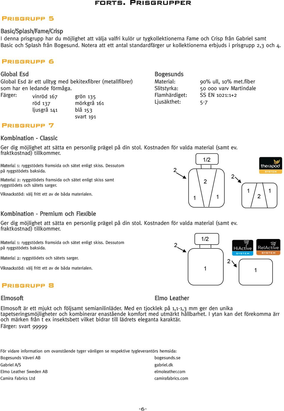 Prisgrupp 6 Global Esd Bogesunds Global Esd är ett ulltyg med bekitexfibrer (metallfibrer) Material: 90% ull, 10% met.fiber som har en ledande förmåga.