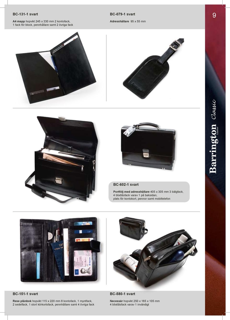 plats för kontokort, pennor samt mobiltelefon BC-151-1 svart Rese plånbok hopvikt 115 x 220 mm 8 kontofack, 1 myntfack, 2
