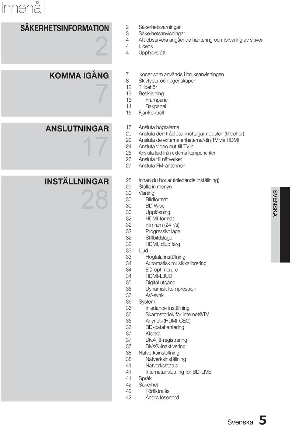 mottagarmodulen (tillbehör) 22 Ansluta de externa enheterna/din TV via HDMI 24 Ansluta video out till TV:n 25 Ansluta ljud från externa komponenter 26 Ansluta till nätverket 27 Ansluta FM-antennen 28