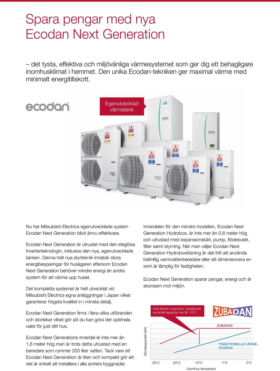 Ecodan Next Generation är utrustat med den steglösa Inverterteknologin, inklusive den nya, egenutvecklade tanken.
