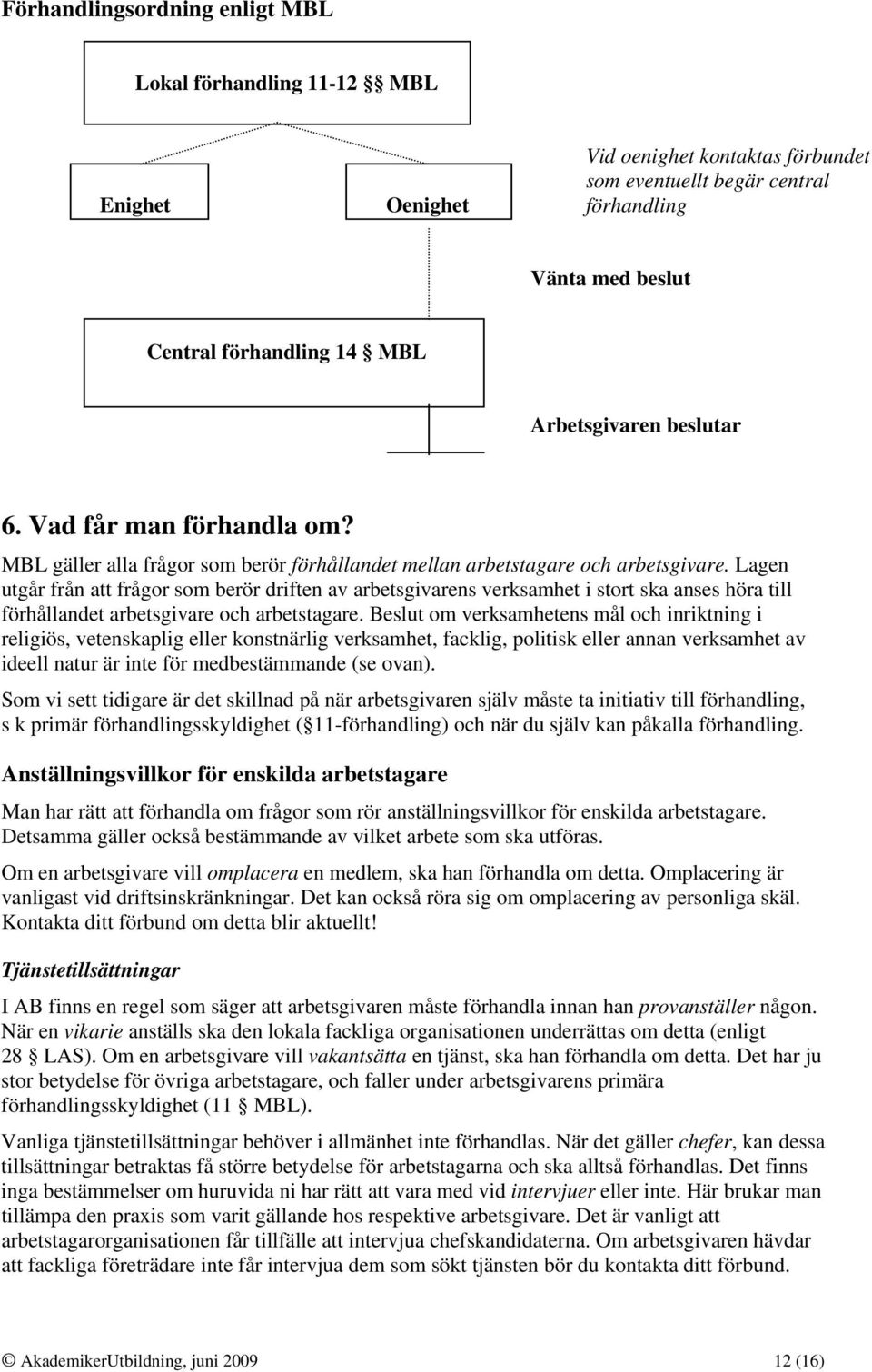 Lagen utgår från att frågor som berör driften av arbetsgivarens verksamhet i stort ska anses höra till förhållandet arbetsgivare och arbetstagare.