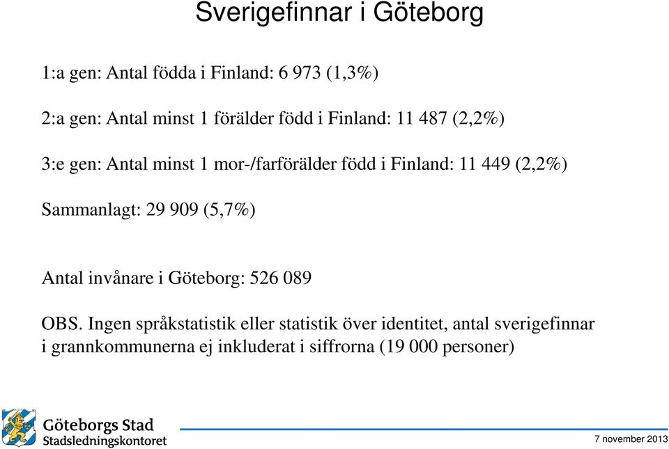 449 (2,2%) Sammanlagt: 29 909 (5,7%) Antal invånare i Göteborg: 526 089 OBS.