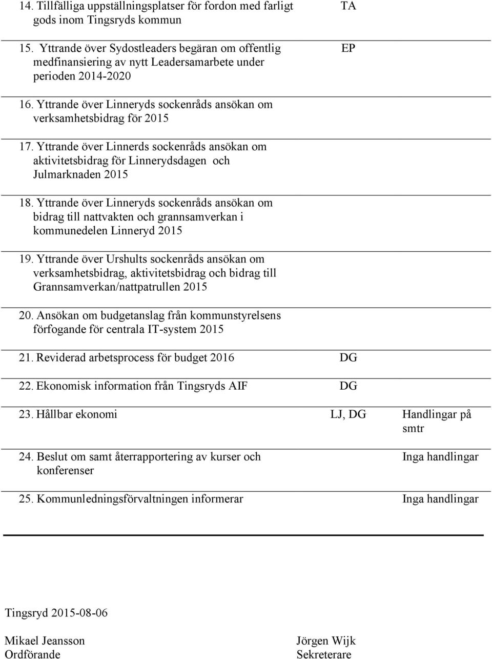 Yttrande över Linnerds sockenråds ansökan om aktivitetsbidrag för Linnerydsdagen och Julmarknaden 2015 18.