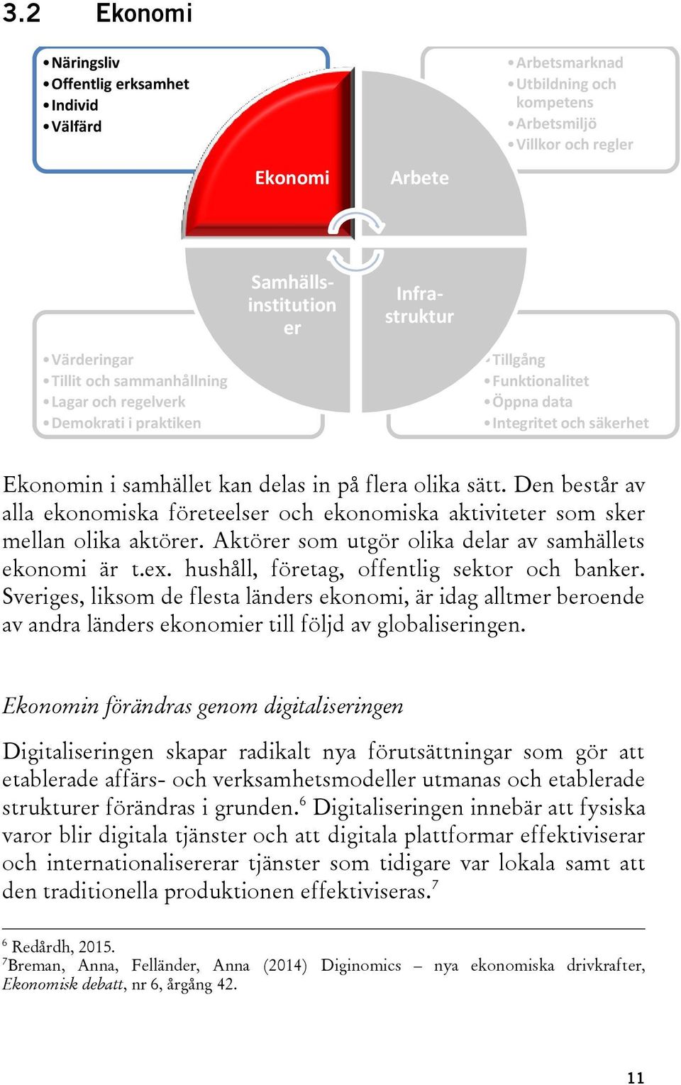 Den består av alla ekonomiska företeelser och ekonomiska aktiviteter som sker mellan olika aktörer. Aktörer som utgör olika delar av samhällets ekonomi är t.ex.