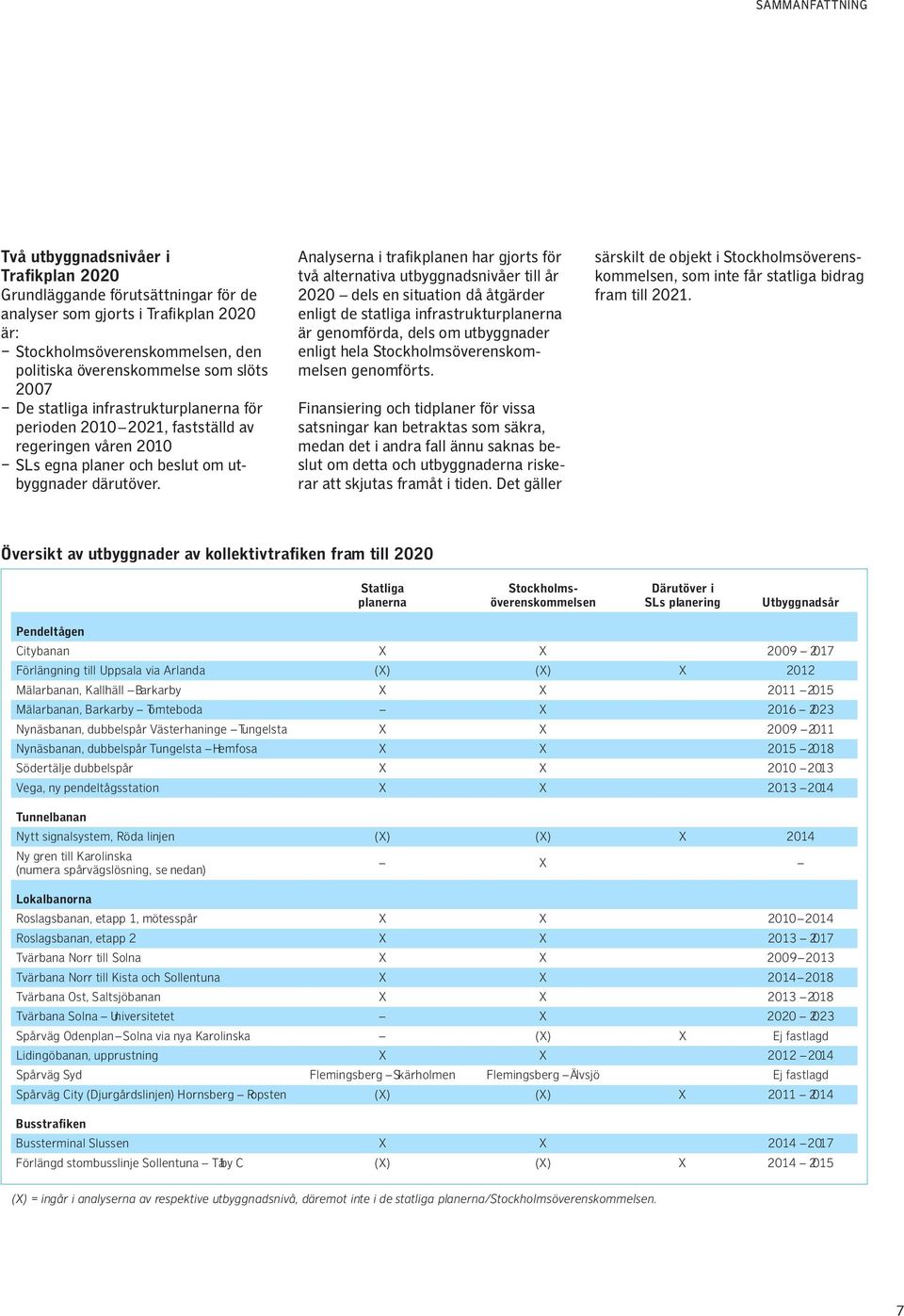 Analyserna i trafikplanen har gjorts för två alternativa utbyggnadsnivåer till år 2020 dels en situation då åtgärder enligt de statliga infrastrukturplanerna är genomförda, dels om utbyggnader enligt