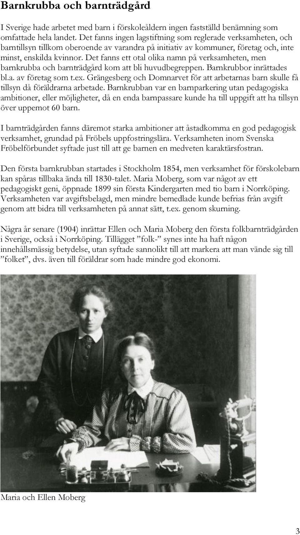 Det fanns ett otal olika namn på verksamheten, men barnkrubba och barnträdgård kom att bli huvudbegreppen. Barnkrubbor inrättades bl.a. av företag som t.ex.