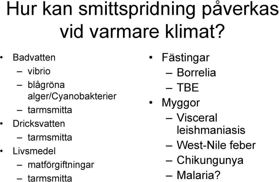 Dricksvatten tarmsmitta Livsmedel matförgiftningar tarmsmitta