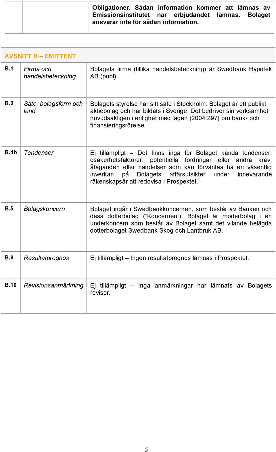 Bolaget är ett publikt aktiebolag och har bildats i Sverige. Det bedriver sin verksamhet huvudsakligen i enlighet med lagen (2004:297) om bank- och finansieringsrörelse. B.