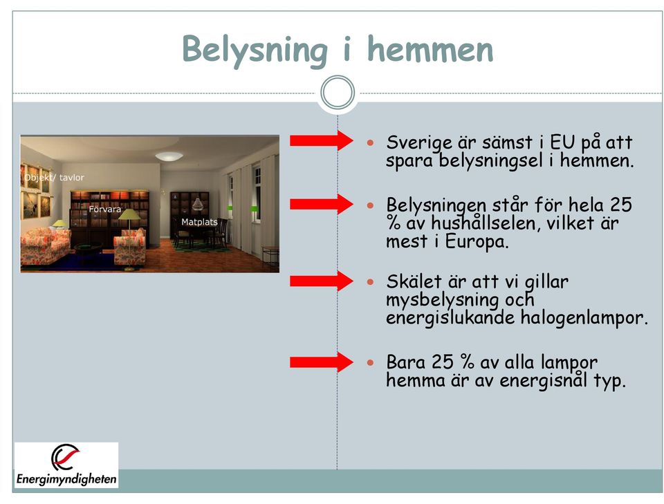 Belysningen står för hela 25 % av hushållselen, vilket är mest i