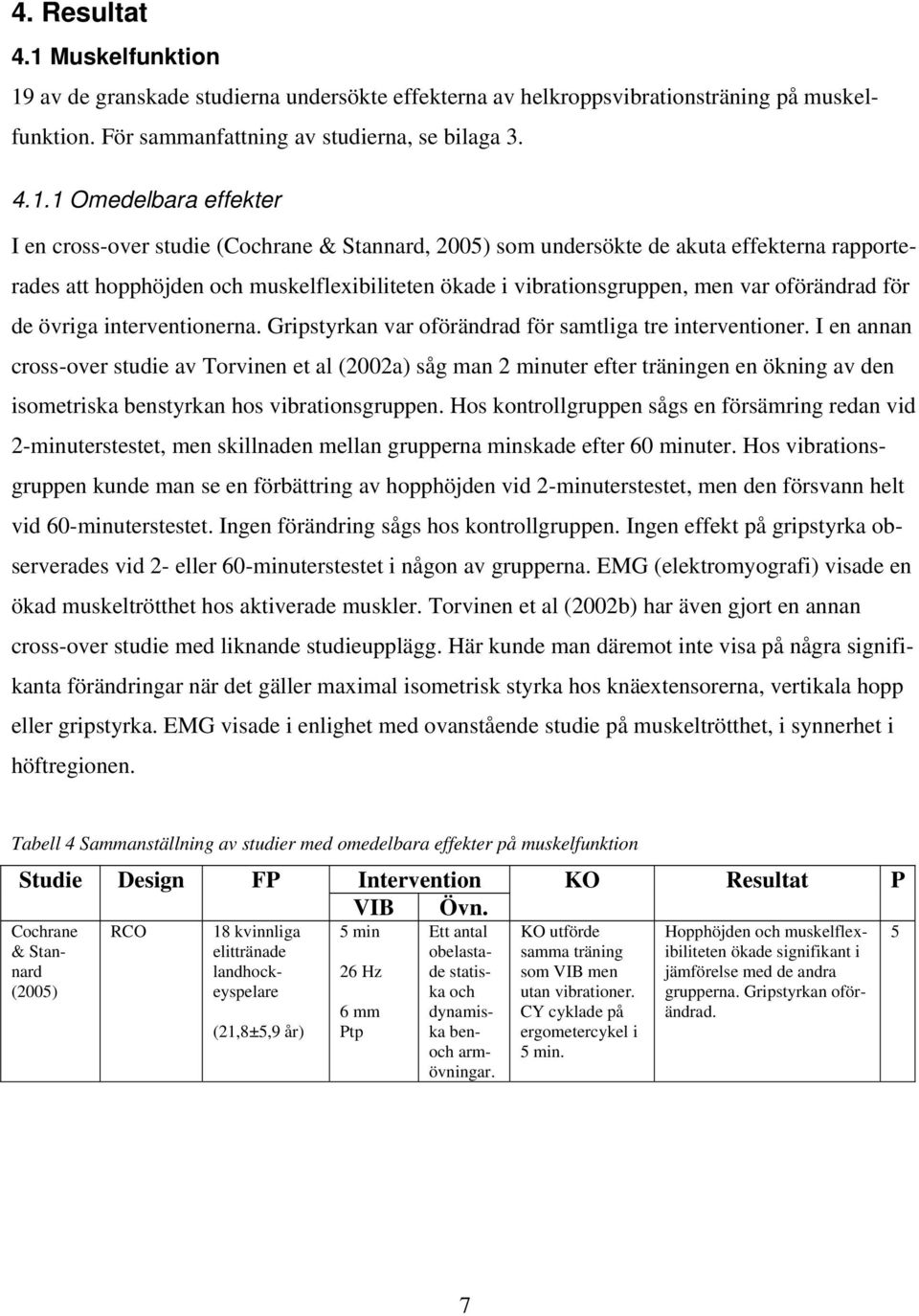 av de granskade studierna undersökte effekterna av helkroppsvibrationsträning på muskelfunktion. För sammanfattning av studierna, se bilaga 3. 4.1.