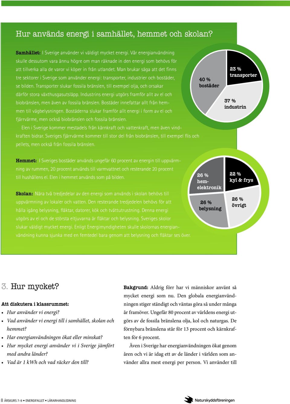 Man brukar säga att det finns tre sektorer i Sverige som använder energi: transporter, industrier och bostäder, se bilden.