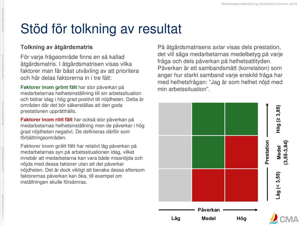 till sin arbetssituation och bidrar idag i hög grad positivt till nöjdheten. Detta är områden där det bör säkerställas att den goda prestationen upprätthålls.