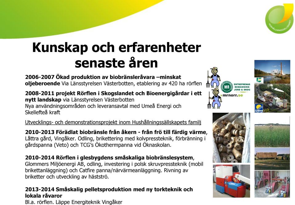 inom Hushållningssällskapets familj 2010-2013 Förädlat biobränsle från åkern - från frö till färdig värme, Låttra gård, Vingåker.