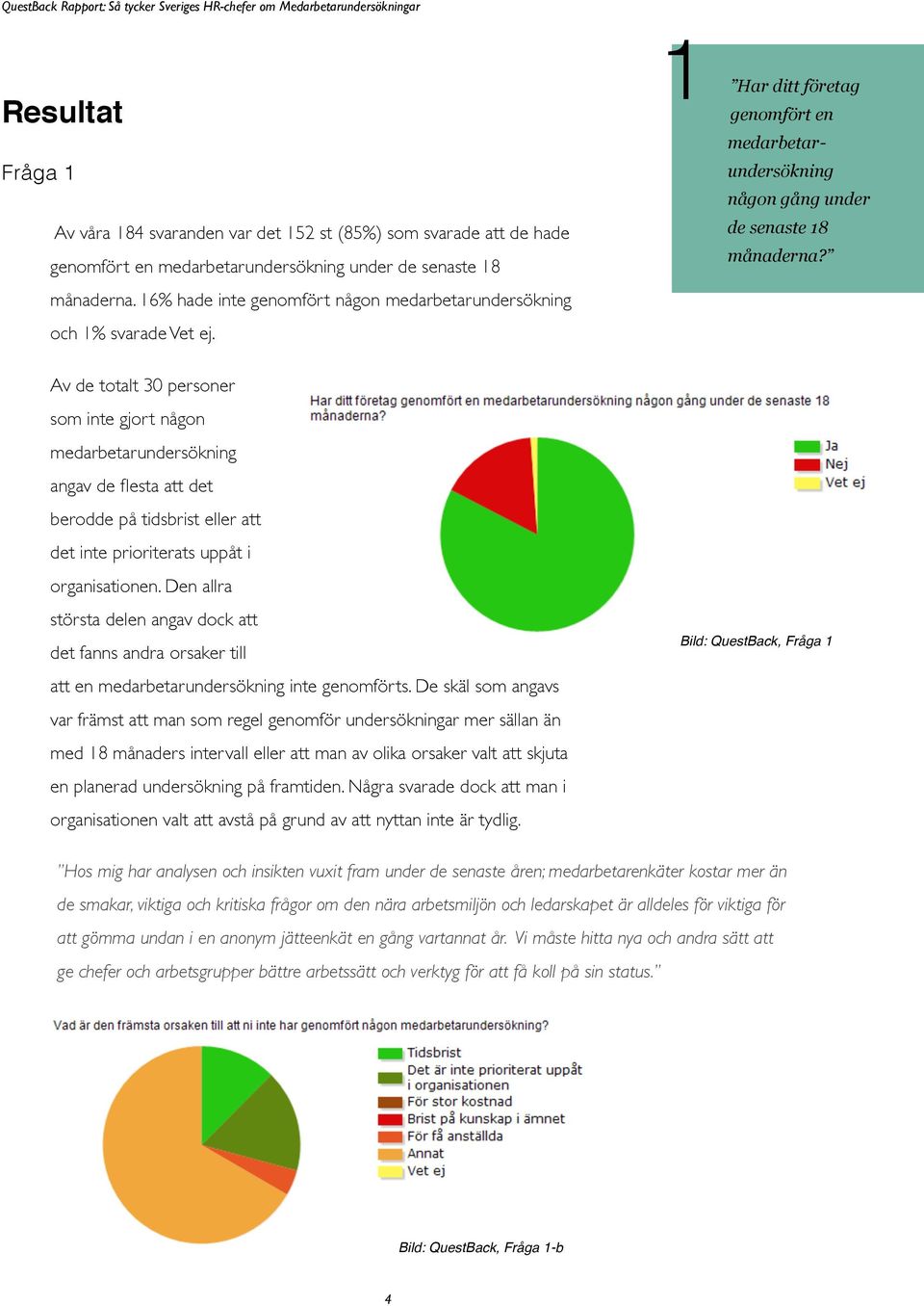 Av de totalt 30 personer som inte gjort någon medarbetarundersökning angav de flesta att det berodde på tidsbrist eller att det inte prioriterats uppåt i organisationen.