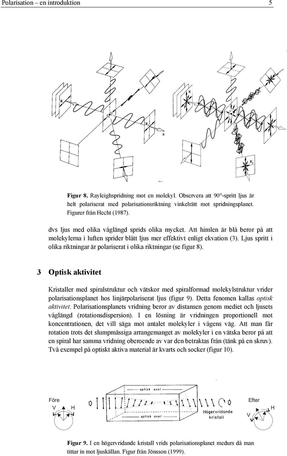 Ljus spritt i olika riktningar är polariserat i olika riktningar (se figur 8).