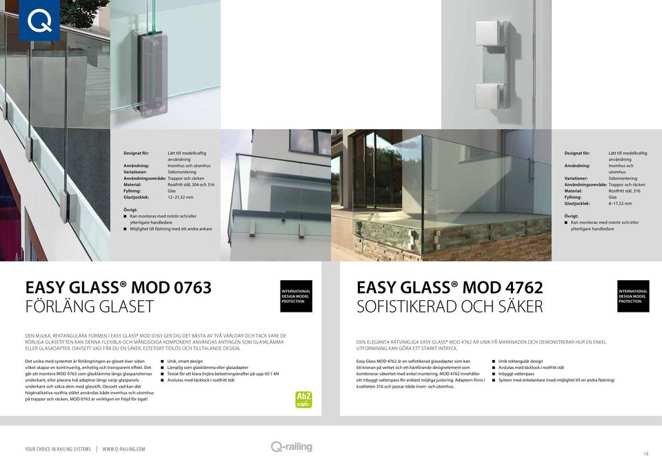GLASET INTERNATIONAL DESIGN MODEL PROTECTION EASY GLASS MOD 4762 SOFISTIKERAD OCH SÄKER INTERNATIONAL DESIGN MODEL PROTECTION DEN MJUKA, REKTANGULÄRA FORMEN I EASY GLASS MOD 0763 GER DIG DET BÄSTA AV