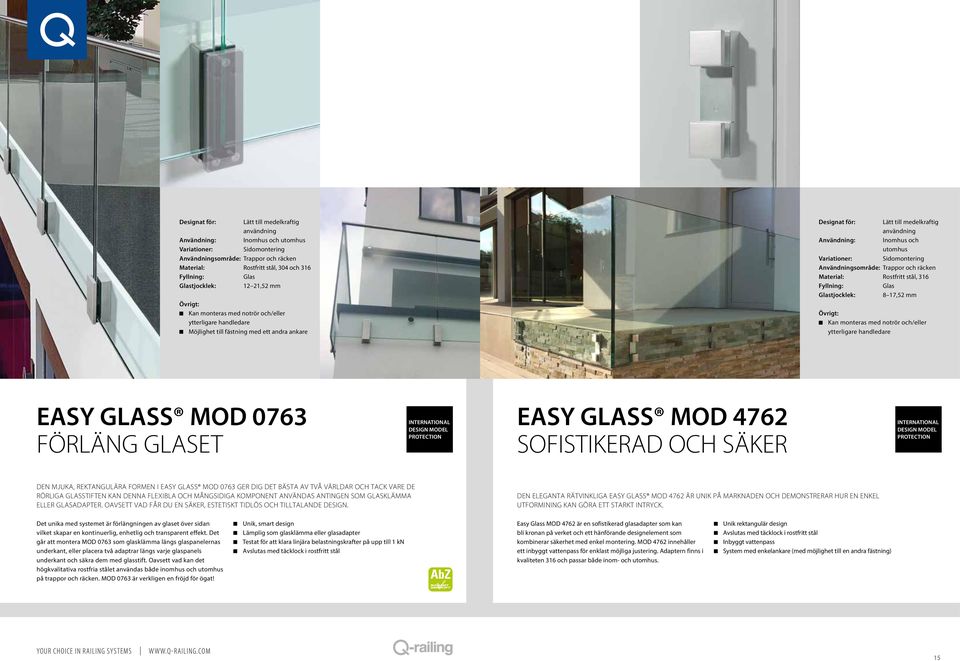 GLASET INTERNATIONAL DESIGN MODEL PROTECTION EASY GLASS MOD 4762 SOFISTIKERAD OCH SÄKER INTERNATIONAL DESIGN MODEL PROTECTION DEN MJUKA, REKTANGULÄRA FORMEN I EASY GLASS MOD 0763 GER DIG DET BÄSTA AV