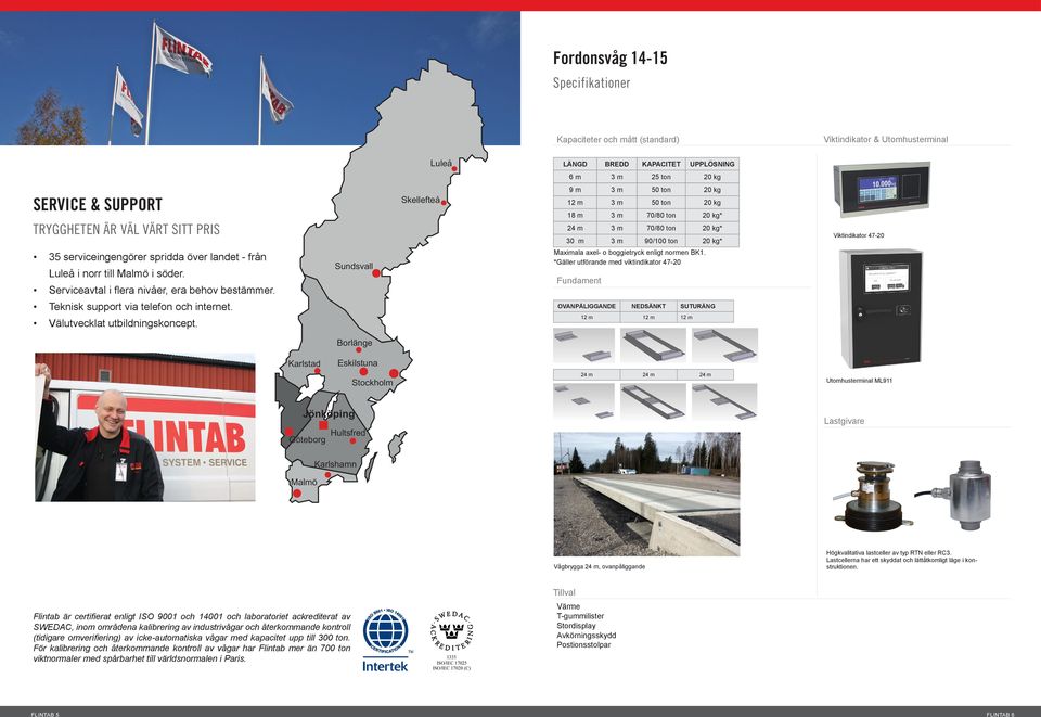 LÄNGD BREDD KAPACITET UPPLÖSNING 6m 25 ton 9m 50 ton 50 ton 18 m 70/80 ton 70/80 ton 30 m 90/100 ton Viktindikator 47-20 Maximala axel- o boggietryck enligt normen BK1.