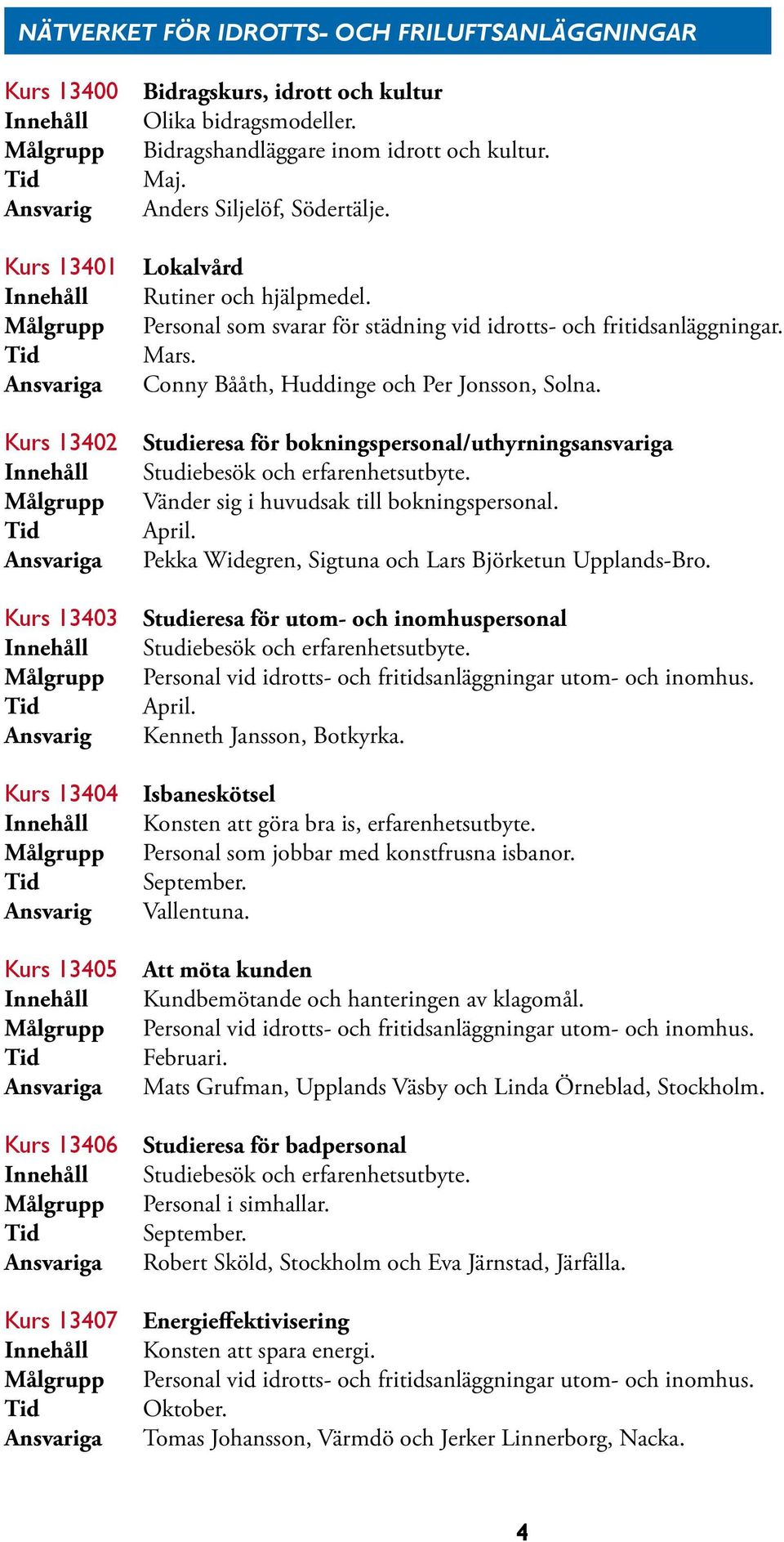Conny Bååth, Huddinge och Per Jonsson, Solna. Studieresa för bokningspersonal/uthyrningsansvariga Studiebesök och erfarenhetsutbyte. Vänder sig i huvudsak till bokningspersonal. April.