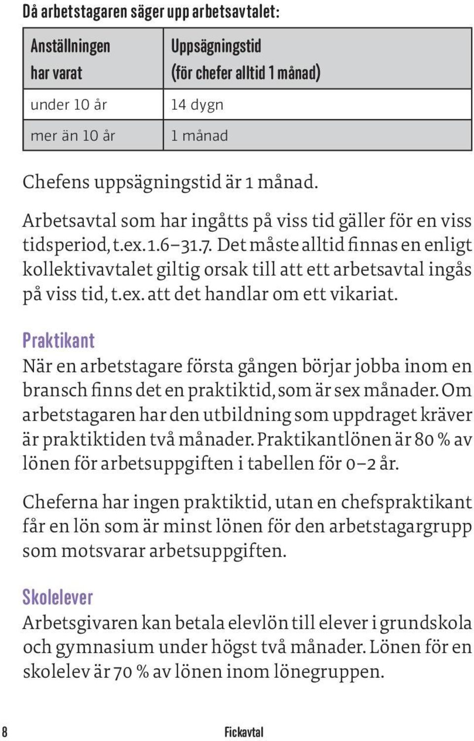 Praktikant När en arbetstagare första gången börjar jobba a inom en bransch finns det en praktiktid, som är sex månader.