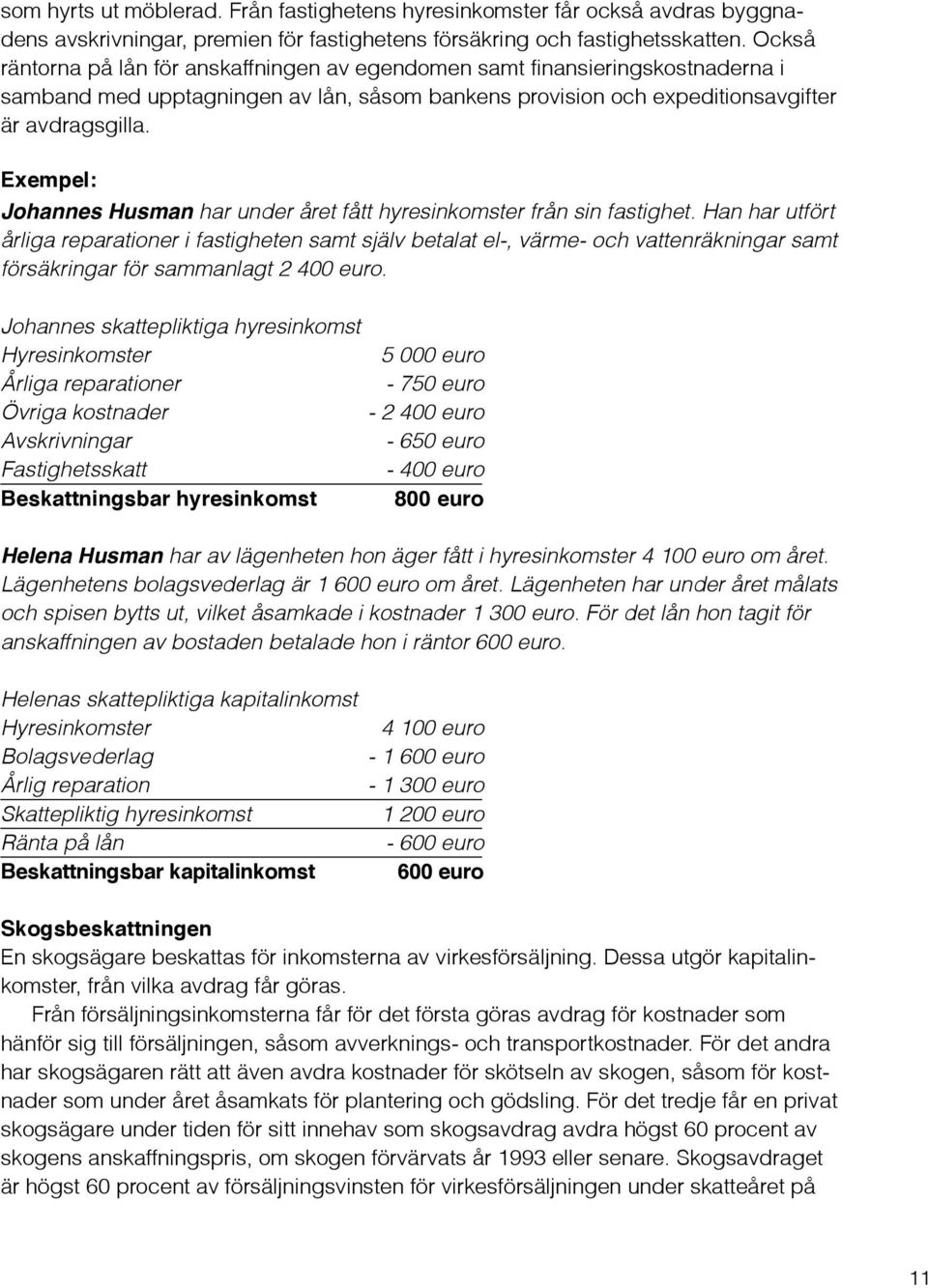 Johannes Husman har under året fått hyresinkomster från sin fastighet.