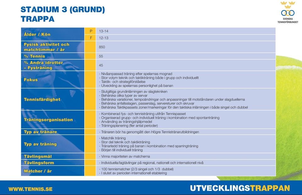 Behärska olika typer av servar - Behärska variationer, tempoändringar och anpassningar till motståndaren under slagduellerna - Behärska anfallsslagen, passerslag, servereturer och skruvar - Behärska