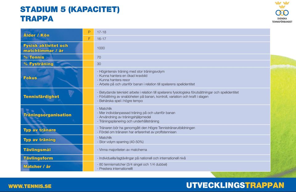 spelidentitet - Betydande tekniskt arbete i relation till spelarens fysiologiska förutsättningar och spelidentitet - Förbättring av snabbheten på banan, kontroll, variation och kraft i slagen -