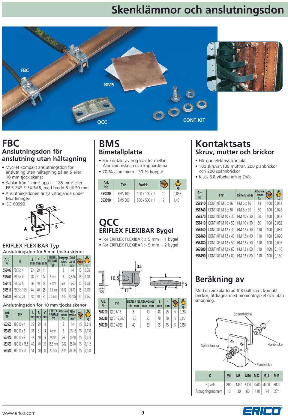 Åtdragningsmoment Kabel A B C FLEXIBAR storlek typ N.