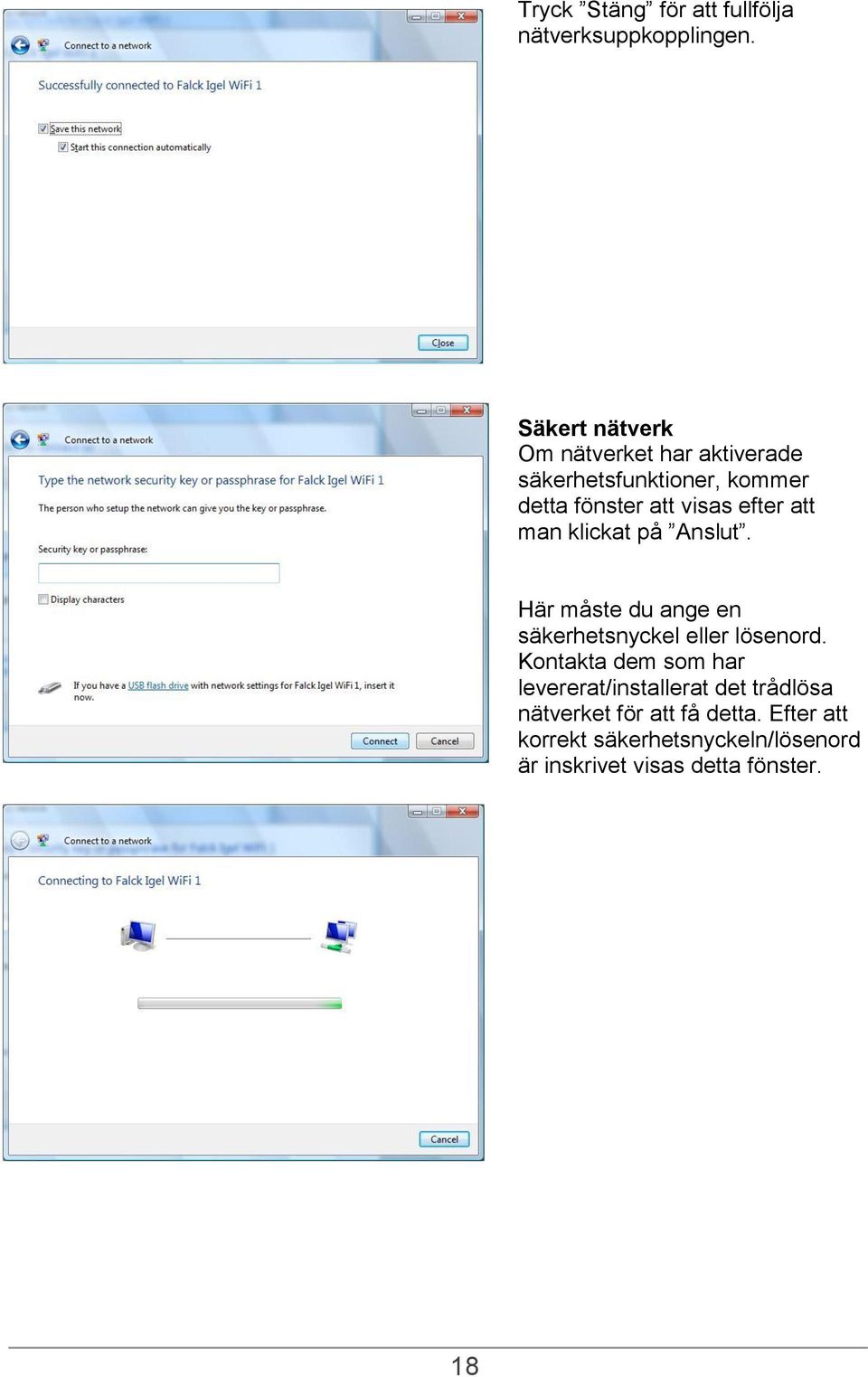 efter att man klickat på Anslut. Här måste du ange en säkerhetsnyckel eller lösenord.