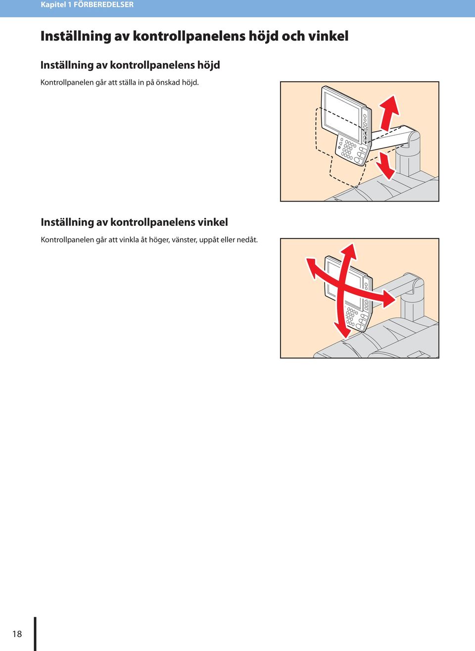 att ställa in på önskad höjd Inställning av kontrollpanelens