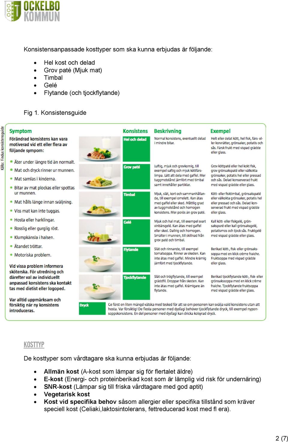 (Energi- och proteinberikad kost som är lämplig vid risk för undernäring) SNR-kost (Lämpar sig till friska vårdtagare med god aptit) Vegetarisk kost