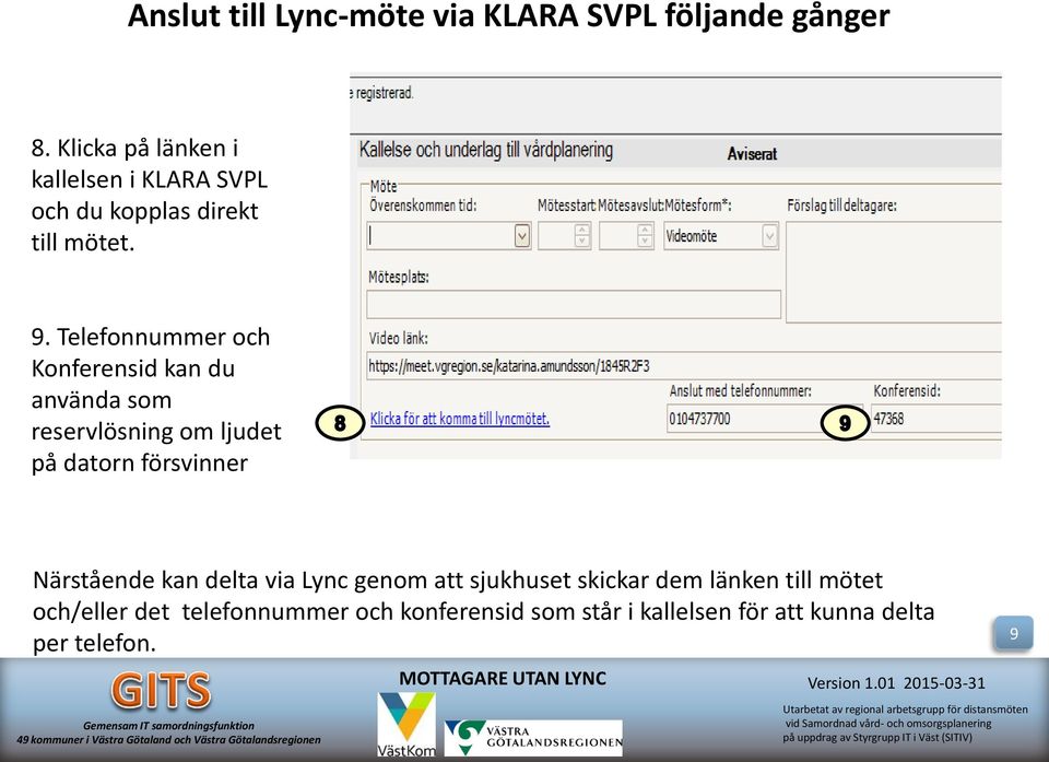 Telefonnummer och Konferensid kan du använda som reservlösning om ljudet på datorn försvinner