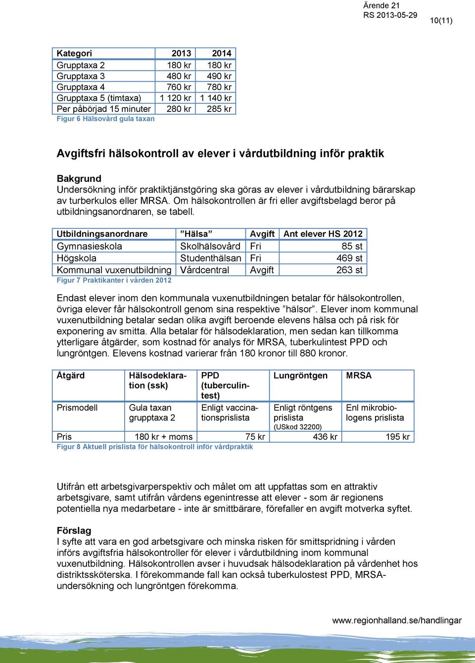 Om hälsokontrollen är fri eller avgiftsbelagd beror på utbildningsanordnaren, se tabell.