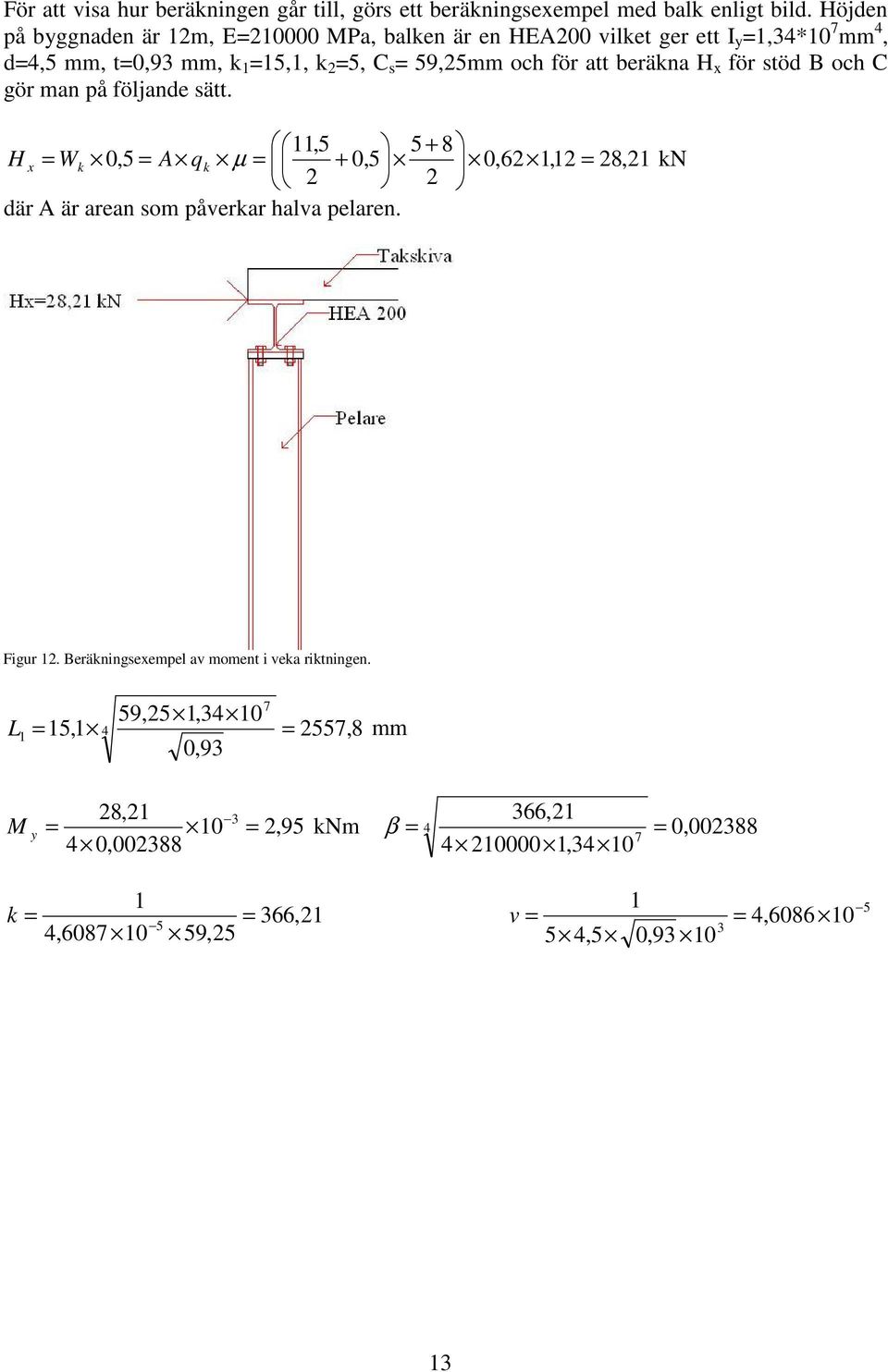 beräkna H x för stöd B och C gör man på följande sätt. 11,5 5 + 8 H x = Wk 0,5 = A qk µ = + 0,5 0,6 1,1 = 8,1 där A är arean som påverkar halva pelaren. Figur 1.