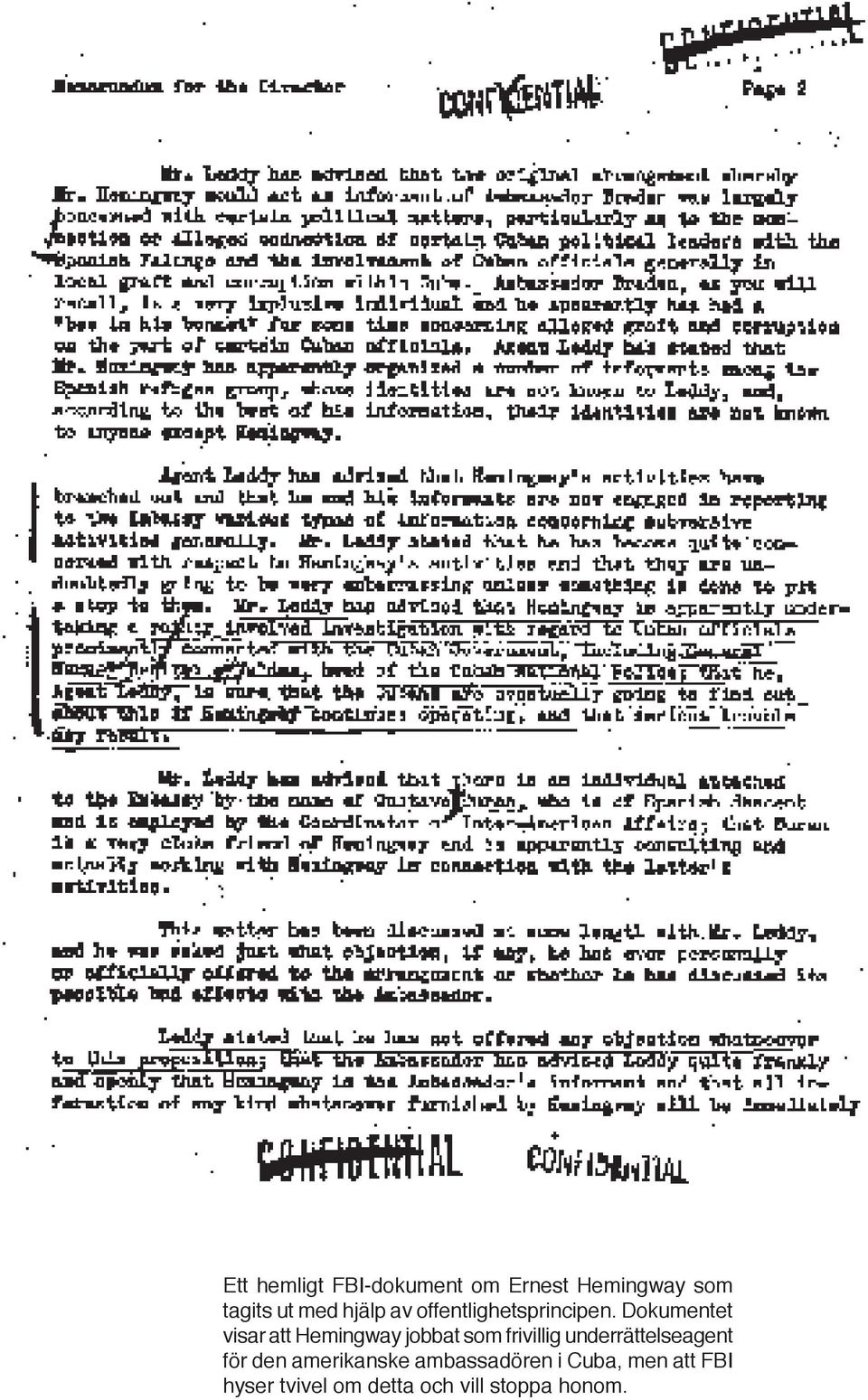 Dokumentet visar att Hemingway jobbat som frivillig