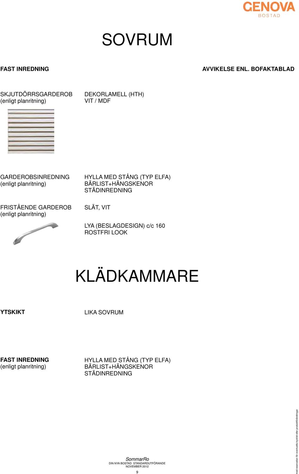 FRISTÅENDE GARDEROB (enligt planritning) SLÄT, VIT LYA (BESLAGDESIGN) c/c 160 ROSTFRI LOOK KLÄDKAMMARE