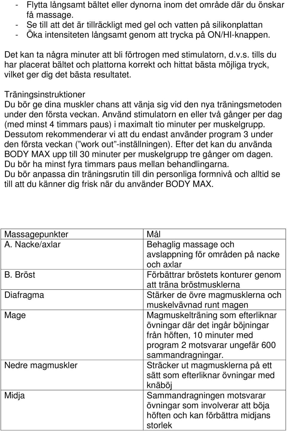 Träningsinstruktioner Du bör ge dina muskler chans att vänja sig vid den nya träningsmetoden under den första veckan.