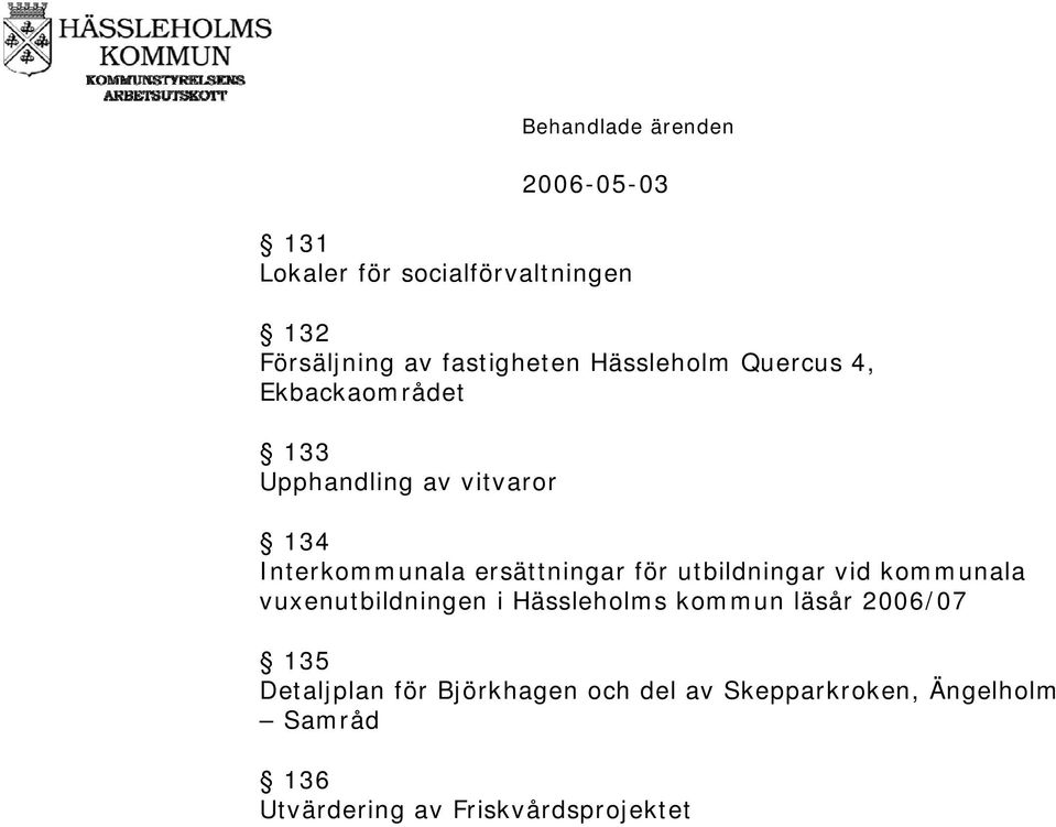 utbildningar vid kommunala vuxenutbildningen i Hässleholms kommun läsår 2006/07 135
