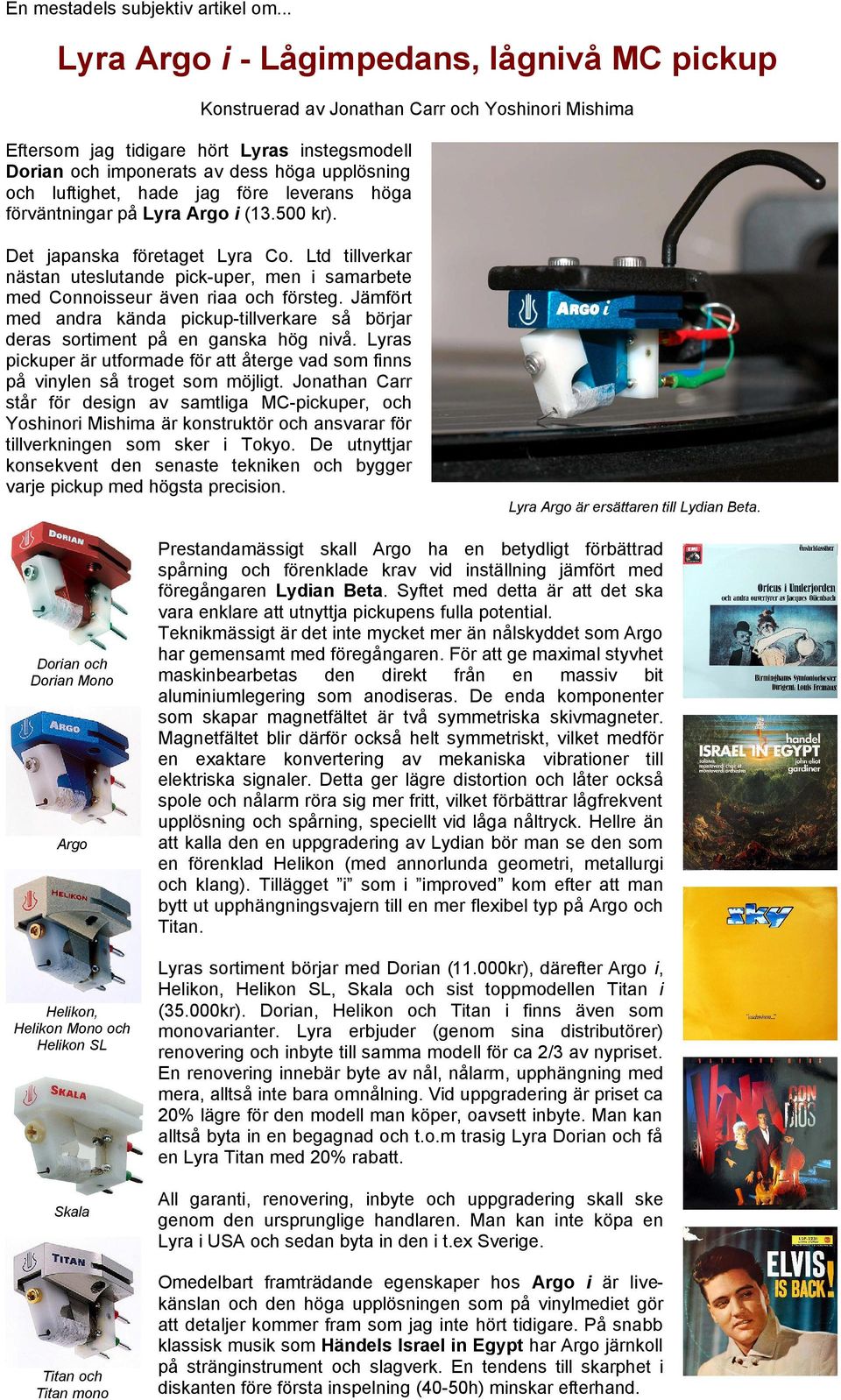 Lyra Argo i - Lågimpedans, lågnivå MC pickup - PDF Free Download